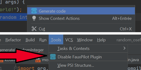 Fauxpilot extension screenshots