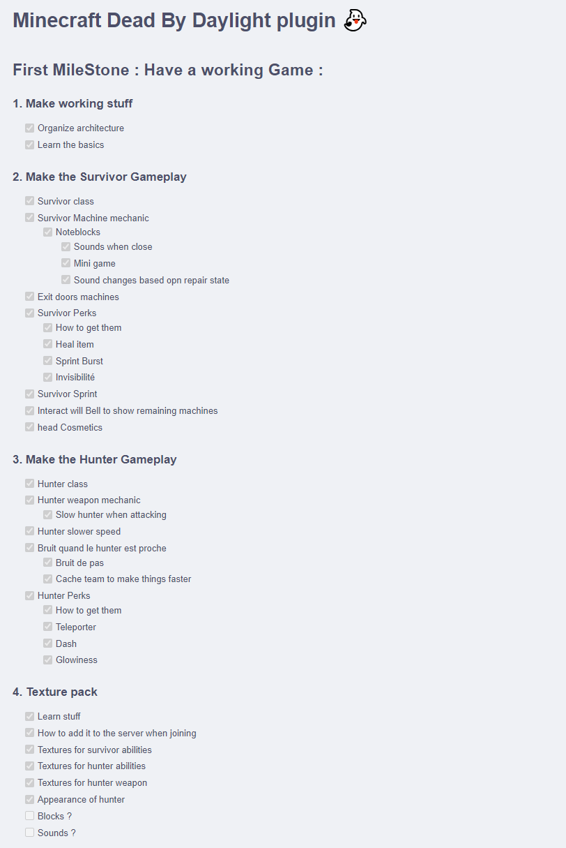 List of ideas for Minecraft DBD plugin